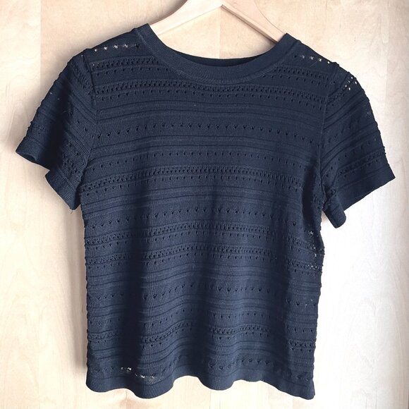 Ichi black pointelle knit sweater short sleeves with transparency - Picture 9 of 9